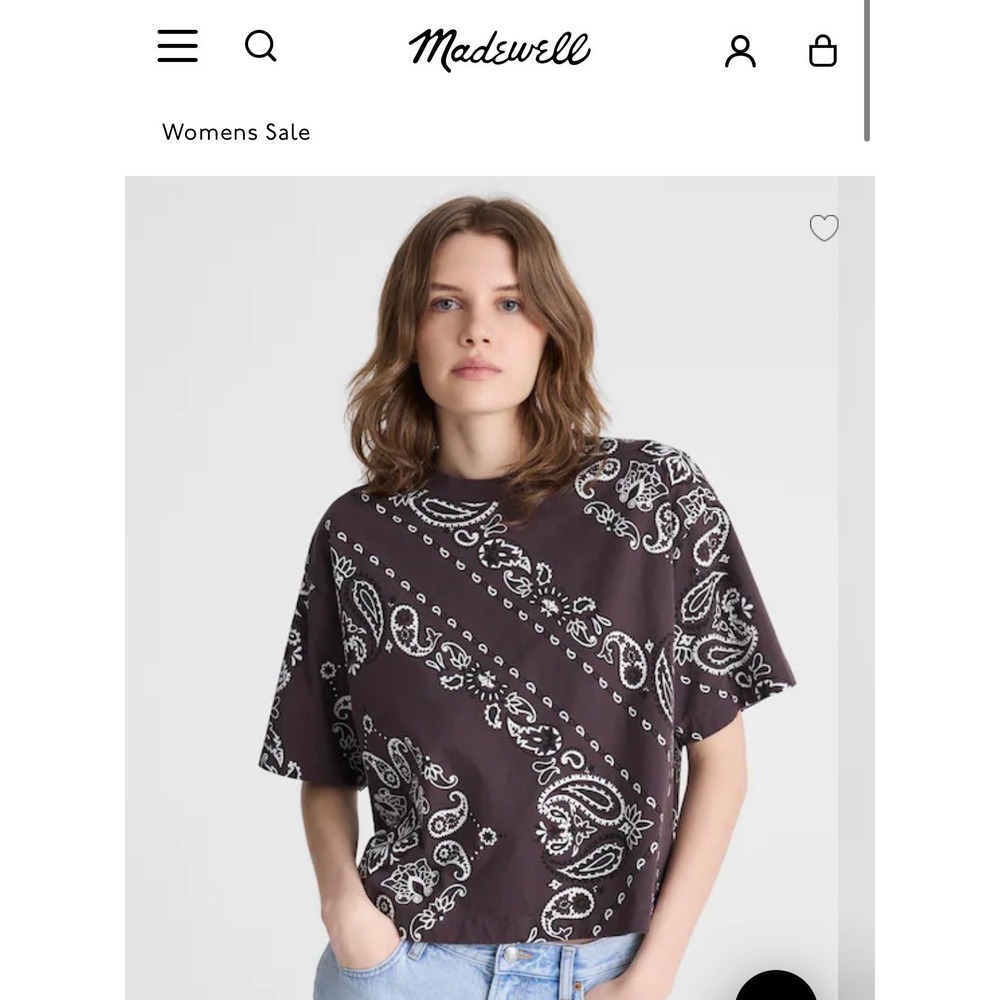 Madewell The Boxy Crop Tee in Allday Jersey - Brown and cream paisley